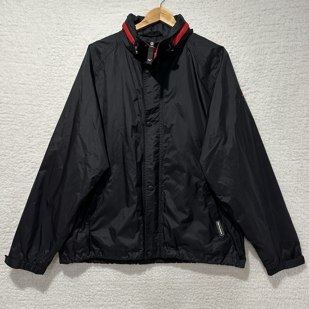 Helly Hansen Black & Red Detailing Collar Full Zip Hooded Windbreaker Jacket L